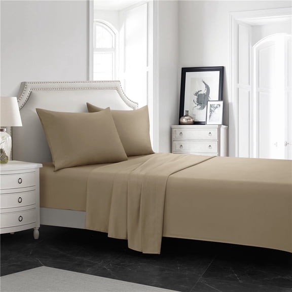 MHKBD Eco Modern Collection Soft Touch Minimalist 4-Piece Bed Sheets, Beige Striped, Woven