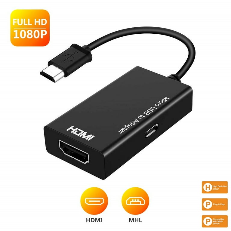 MHL Micro USB to HDMI Adapter, MHL to HDMI, MHL to HDMI Converter 1080P  HDTV, Cable Adapter with Video Audio Output (Black)