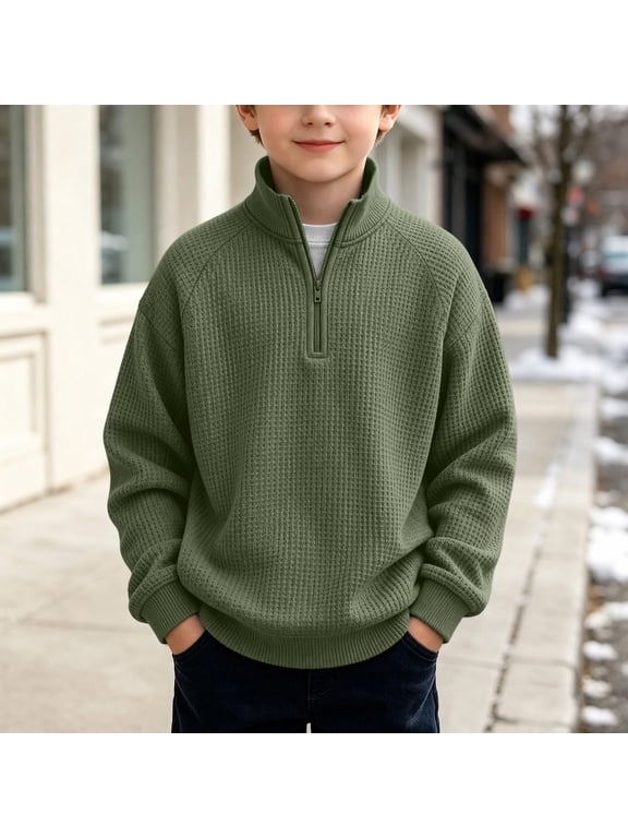 Boys Quarter Zip Pullover Warm Stand Collar Sweatshirt Loose Fit Fall Winter Outfits 3-14Years