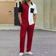 thumbnail image 1 of MHOSTAFH Men 2 Piece Summer Sets Short Sleeve Button Down Shirt and Long Pant Set Spring Casual Tracksuit for Men, 1 of 9