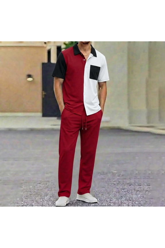 Men 2 Piece Summer Sets Short Sleeve Button Down Shirt and Long Pant Set Spring Casual Tracksuit for Men