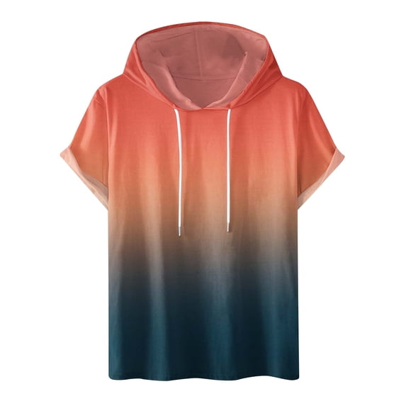 MHOSTAFH Men's Short Sleeve Hoodie Round Neck Drawstring Summer Hooded Sweatshirts Lightweight Casual Breathable Tops for Men