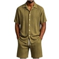 thumbnail image 1 of MHOSTAFH Men's Shorts Set Summer Beach Vacation 2 Piece Outfits Short Sleeve Shirts and Drawstring Short Pant Loungewear Set, 1 of 7