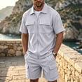 thumbnail image 1 of MHOSTAFH Mens Summer 2 Piece Set Short Sleeve Full Zipper Jacket & Shorts with Pockets Spring Outfits Outdoor Work Hiking Clothes Set, 1 of 6