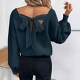 thumbnail image 1 of MHOSTAFH V Neck Sweaters for Women Solid Color Long Sleeve Sweater Tops Open Back Sweater Knit Pullover Sweater, 1 of 8