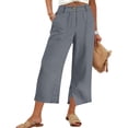 thumbnail image 1 of MHOSTAFH Women's Cotton Linen Wide Leg Capris High Waisted Front Zipper Button Cropped Trousers Summer Casual Office Capri Pants, 1 of 6