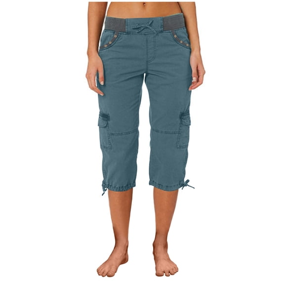 MHOSTAFH Women's Low Waist Cargo Capris Lightweight Casual Summer Pull On Cropped Trouser Work Hiking Capri Pants with Multi Pockets