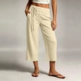 thumbnail image 1 of MHOSTAFH women's Low Waisted Capris Loose Fit Wide Leg Side Tie Capri Pants Summer Beach Vacation Cropped Trousers with Pockets, 1 of 7