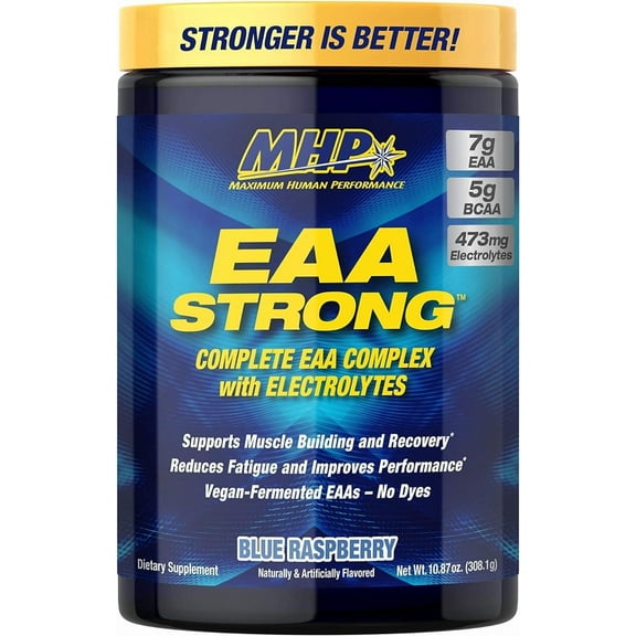 MHP EAA Strong Essential Amino Acid Powder – 9 EAAs, 10:1:1 BCAAs & Electrolytes, Blue Raspberry, 10.72 oz