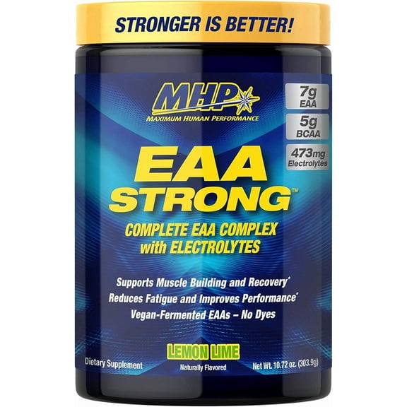 MHP EAA Strong Essential Amino Acid Powder – 9 EAAs, 10:1:1 BCAAs & Electrolytes, Lemon Lime, 10.72 oz