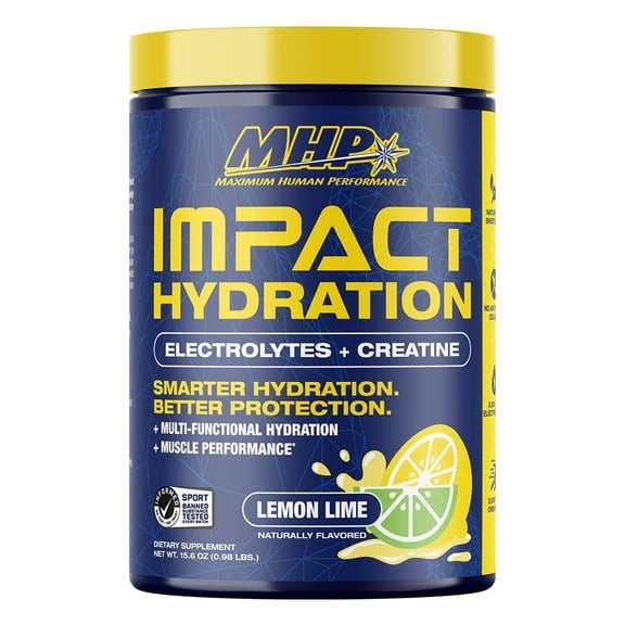 MHP Impact Hydration Electrolyte Creatine Sports Drink Mix, No Artificial Sweeteners or Colors, Performance, Recovery, Concussion Protection, Lemon Lime, 30 servings