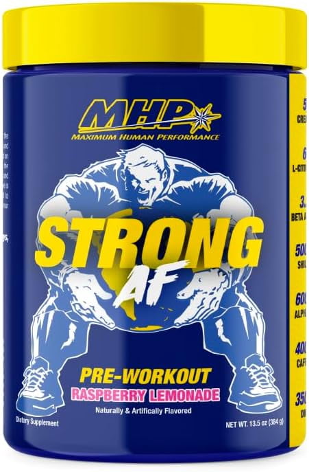 MHP Strong AF, Pre-Workout, Muscle Building, Strength, Performance, Creatine, Shilajit, Beta Alanine, Citrulline, Alpha-GPC, Raspberry Lemonade, 40 Servings