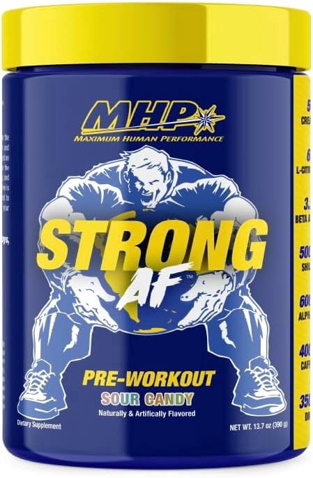 MHP Strong AF, Pre-Workout, Muscle Building, Strength, Performance, Creatine, Shilajit, Beta Alanine, Citrulline, Alpha-GPC, Sour Candy, 40 Servings