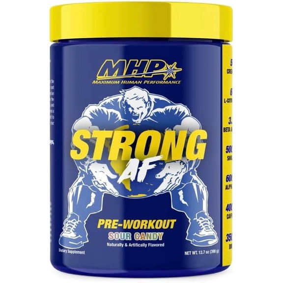 MHP Strong AF, Pre-Workout, Muscle Building, Strength, Performance, Creatine, Shilajit, Beta Alanine, Citrulline, Alpha-GPC, Sour Candy, 40 Servings