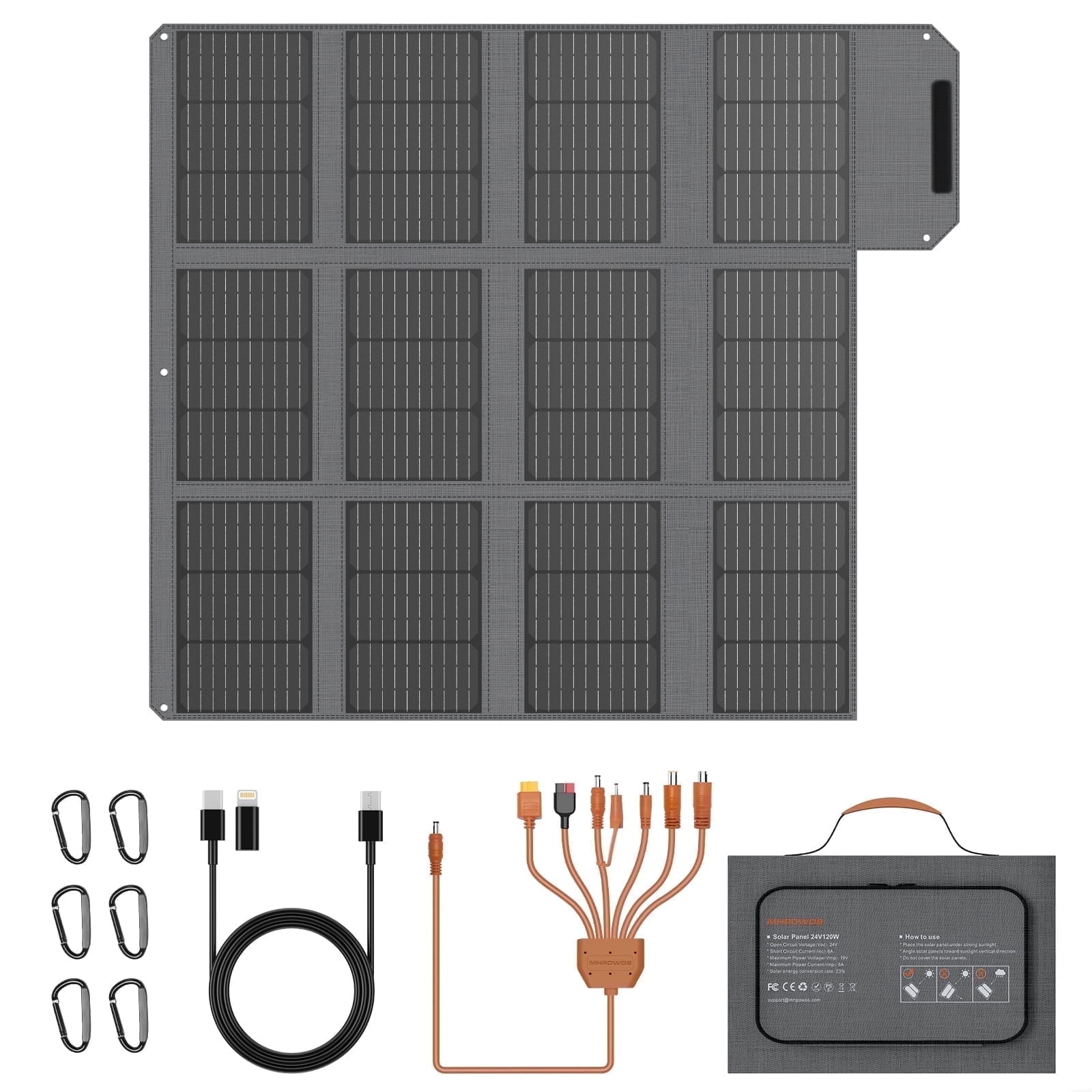 MHPOWOS 120 Watt Portable Solar Panels, 23% High-Efficiency Foldable Solar Panel Ideal for Portable Powerstation, RVs, Outdoor Hiking, Iphone, Ipad