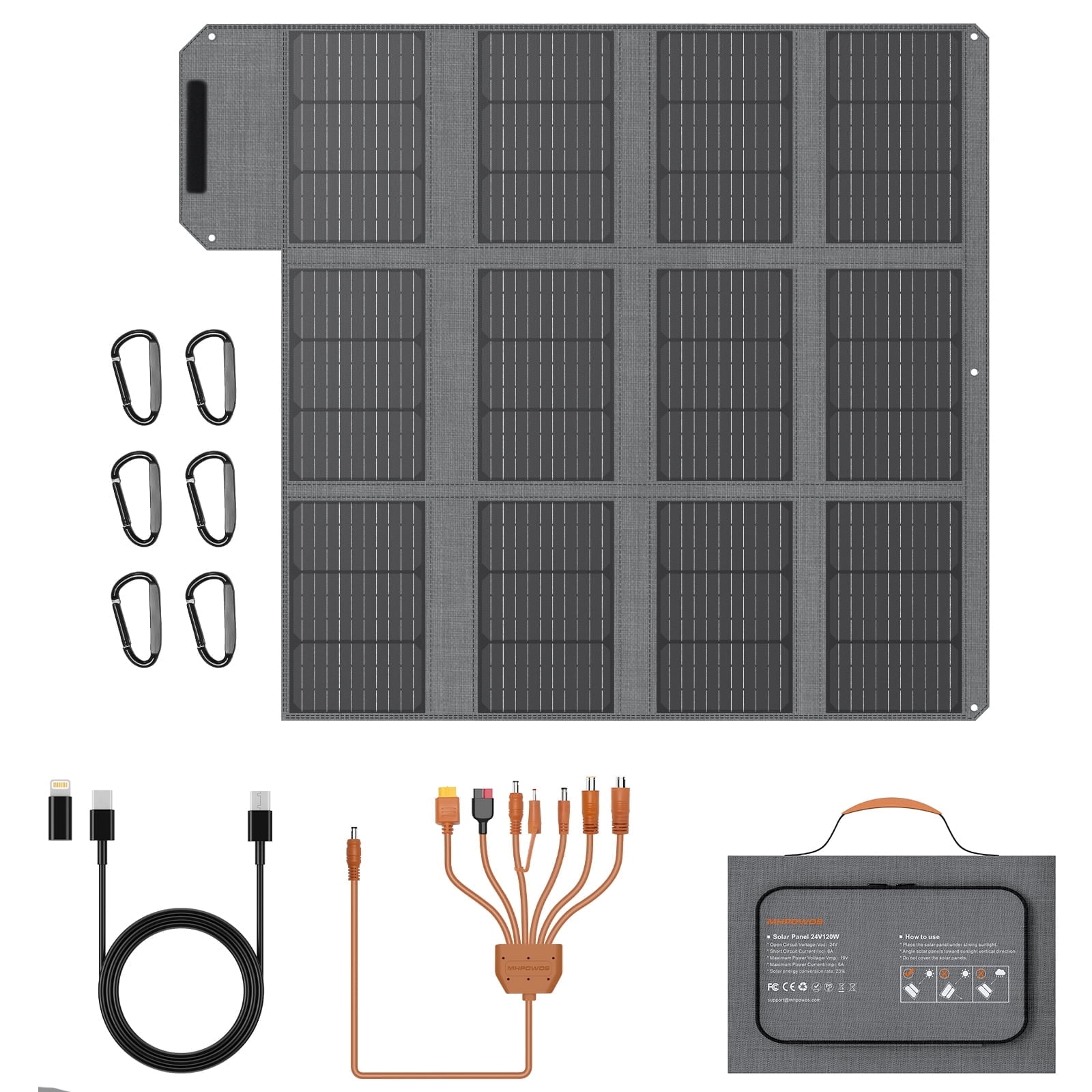 MHPOWOS 120W Foldable Solar Panel, 23% High-Efficiency IP65 Waterproof Portable Solar Panels Compatible with IphoneRV, Outdoor Hiking, Home, off Grid System