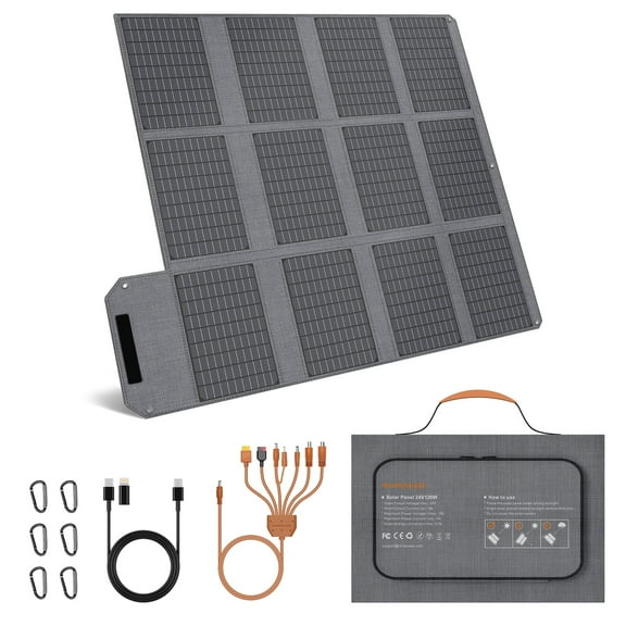 MHPOWOS 120W Foldable Solar Panels 23% High Efficiency Portable Solar Charger with PD3.0 USB-C,QC3.0 USB-A and DC Outputs for Hiking RV Powerstation Outdoor