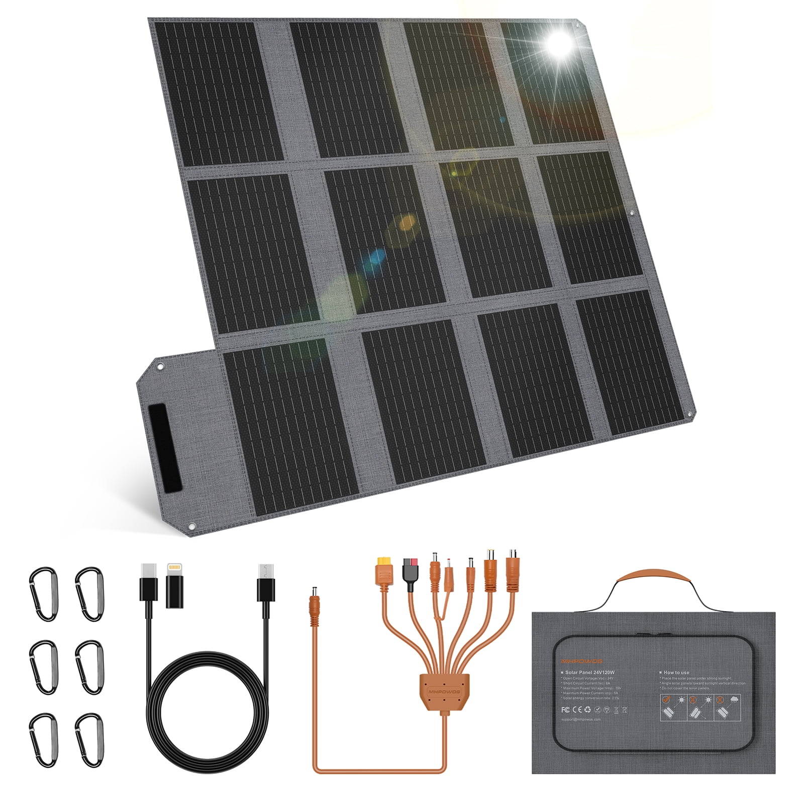 MHPOWOS 120W Portable Solar Panels Foldable Solar Panel Charger,  IP65 Waterproof for Outdoor Camps,  Home Power Stations,  Boat,  off Grid System