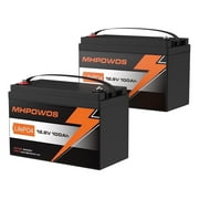 MHPOWOS 2 Pack 12V 100Ah LiFePO4 Lithium Battery, 4000-15000 Deep Cycle Lithium Battery Built-in 100A BMS for RVs Boats Marine Camping Solar System