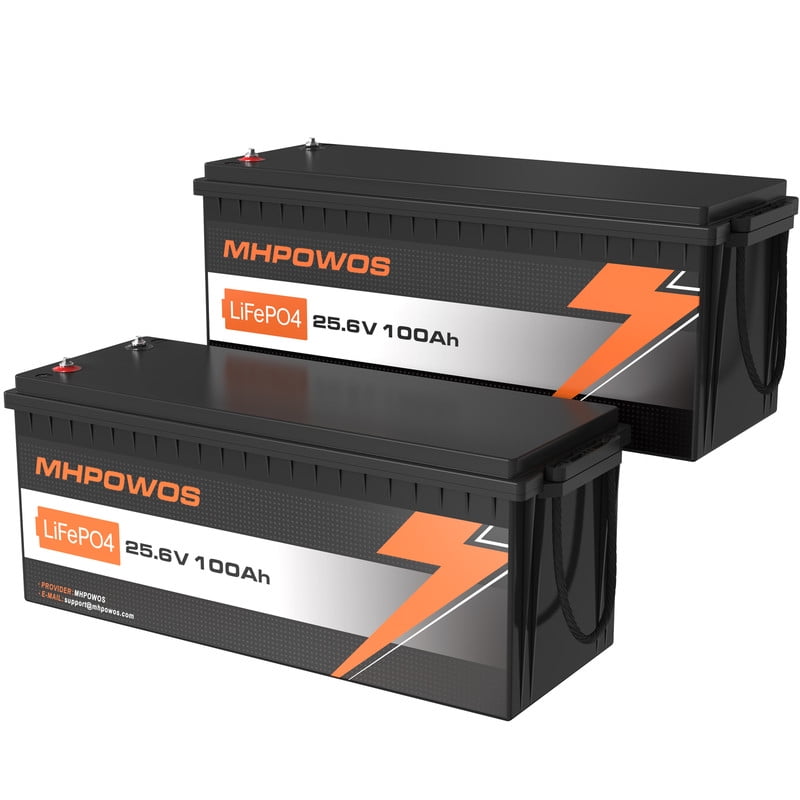 MHPOWOS 2 Pack 24V 100Ah LiFePO4 Lithium Battery, Built-in 100A BMS 15000+ Deep Cycle Grade A Cell Lithium Battery for Fish Finder, Power Wheels, Trolling Motor, Marine, Solar System