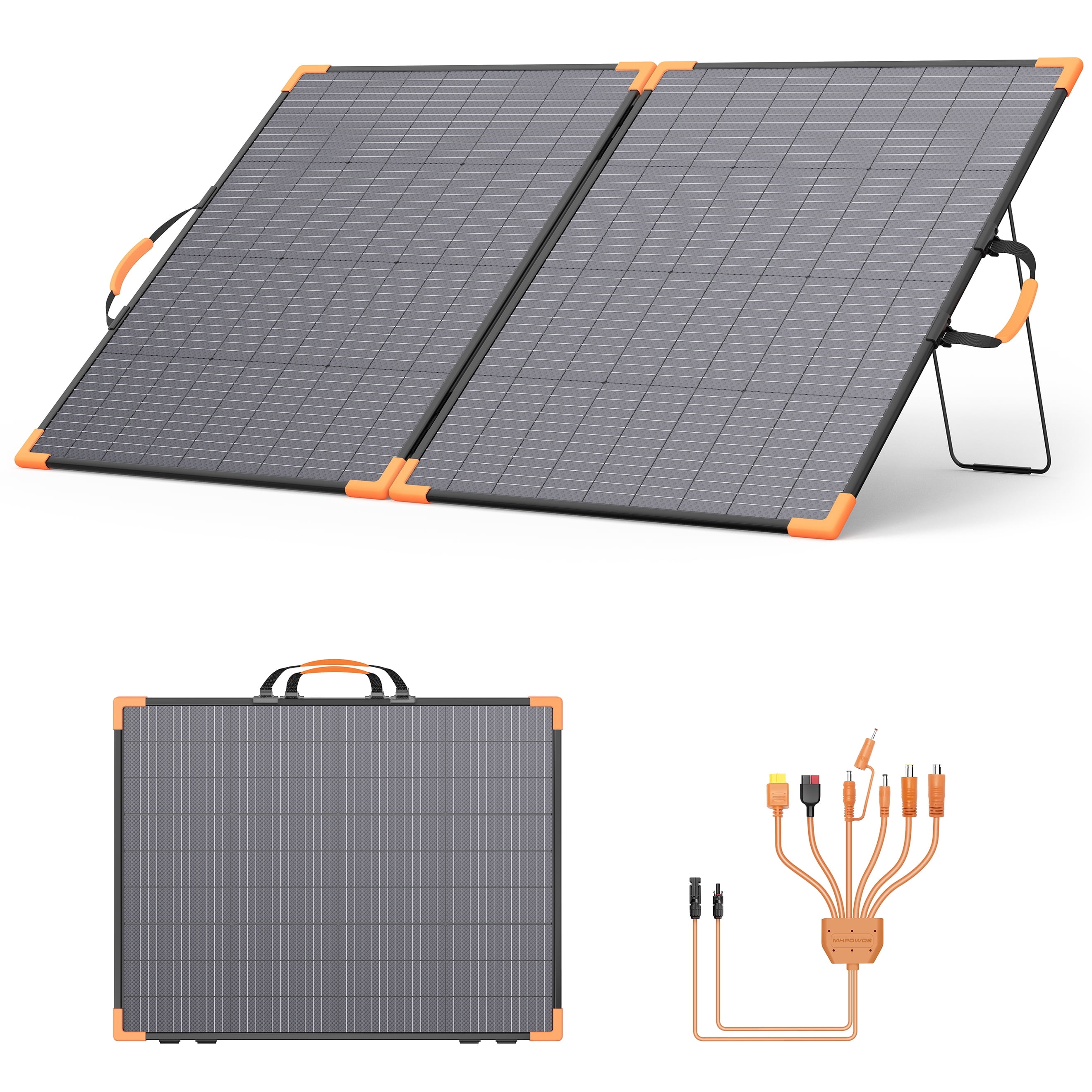 MHPOWOS 200W Portable Bifacial Solar Panel IP68 ETFE Aluminum Frame 7-in-1 Charge Cable for Outdoor Home RV Off Grid