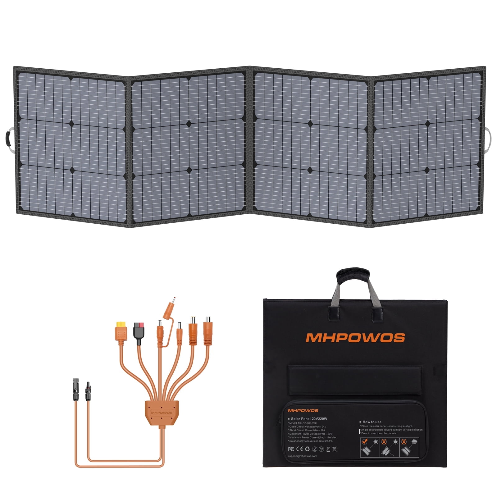 MHPOWOS 220W Portable Solar Panel 23.5% Efficiency Power Charger with Adjustable Kickstand Foldable Solar Panel for Camping RV Home Backup