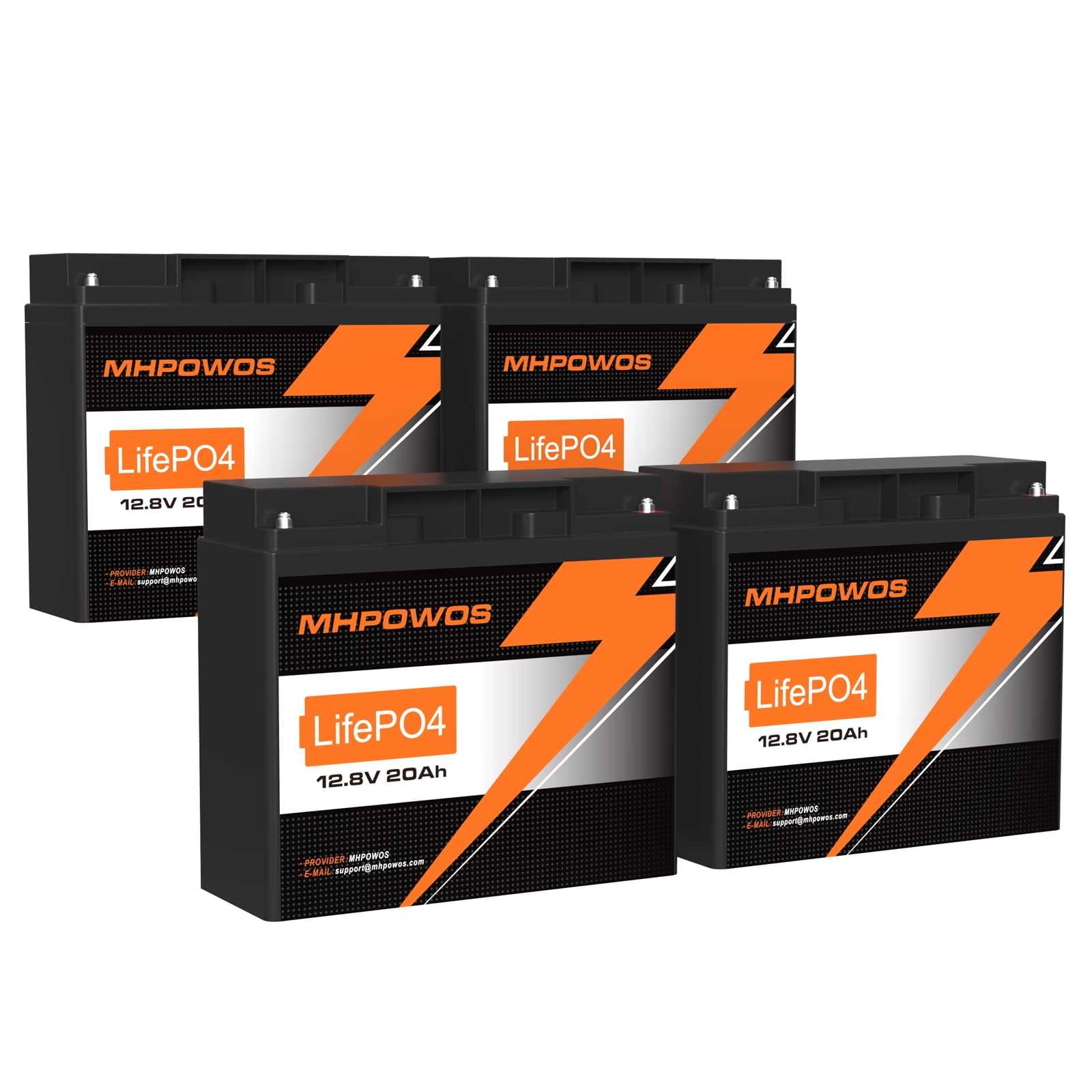 MHPOWOS 4 Pack 12V 20Ah LiFePO4 Lithium Battery, 2000+ Deep Cycle Rechargeable Battery with BMS for Trolling Motor, Mobility Scooter, Fish finder, Kids Scooters, Power Wheels, Outdoor Camping
