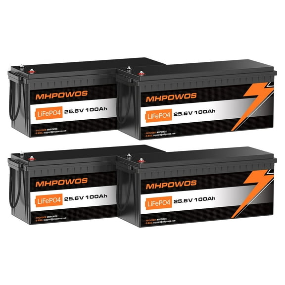 MHPOWOS 4 Pack 24V 100Ah LiFePO4 Battery, 100A BMS 4000-15000 Deep Cycle Grade A Cell Lithium Battery Perfect for RVs, Marine, Trolling Motor, Solar
