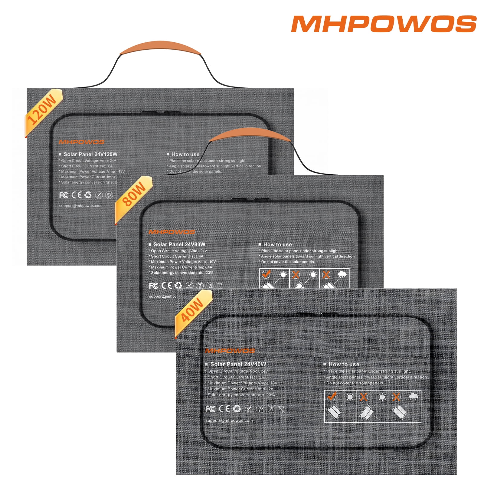 MHPOWOS 40W 80W 120W Portable Solar Panel Chargers PD3.0 USB-C,QC3.0 USB-A and DC Outputs Foldable IP65 Waterproof for Phones Camping Outdoor Travel Rvs Power Banks