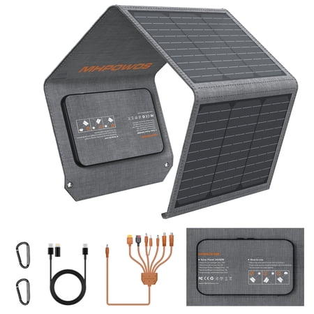 MHPOWOS 40W Solar Panel Portable Foldable with QC3.0 USB Type-C for Camping Hiking Backpacking