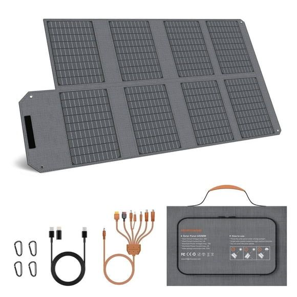 MHPOWOS 80 Watt Foldable Solar Panel, Portable Solar Charger with USB A USB C and DC Output for RV Camping Powerstation Phones Ipad