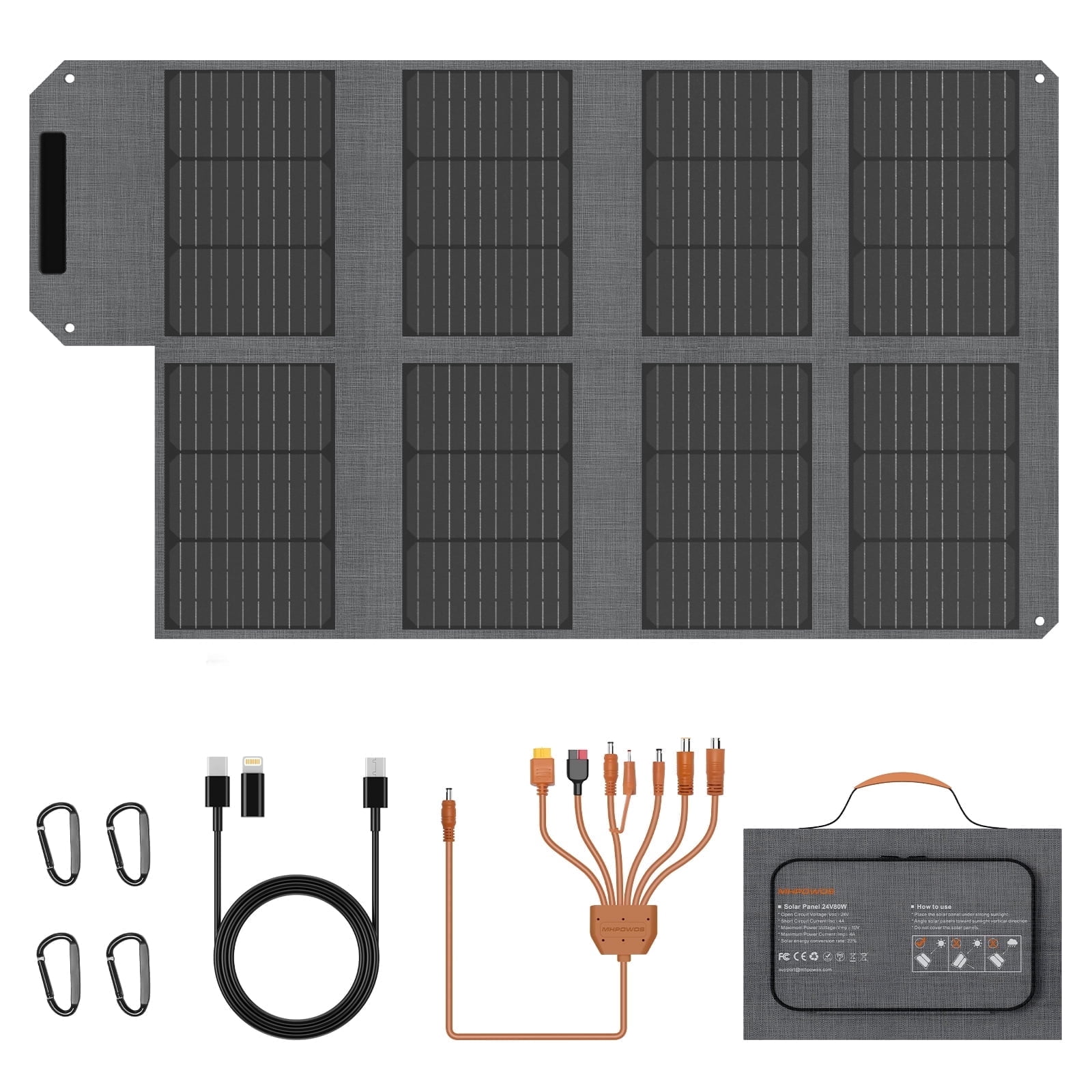 MHPOWOS 80W Foldable Solar Panel, Portable Solar Charger 23% High Efficiency for Camping RV, Compatible with Power Stations Phones