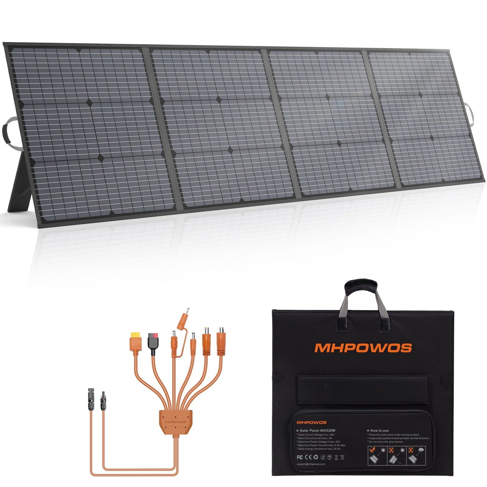 MHPOWOS 220 W 40V Portable Solar Panels Power Station Solar Charging ith Aadjustable Stand For Outdoor Camping RV