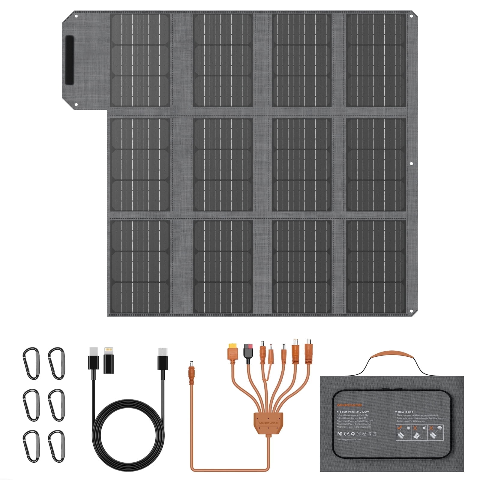 MHPOWOS Portable Solar Panels 120W, IP65 Waterproof & Durable Foldable Solar Panel Charger with PD3.0 USB-C, QC3.0 USB-A for RV Boat Outdoor Camping Portable Power Banks