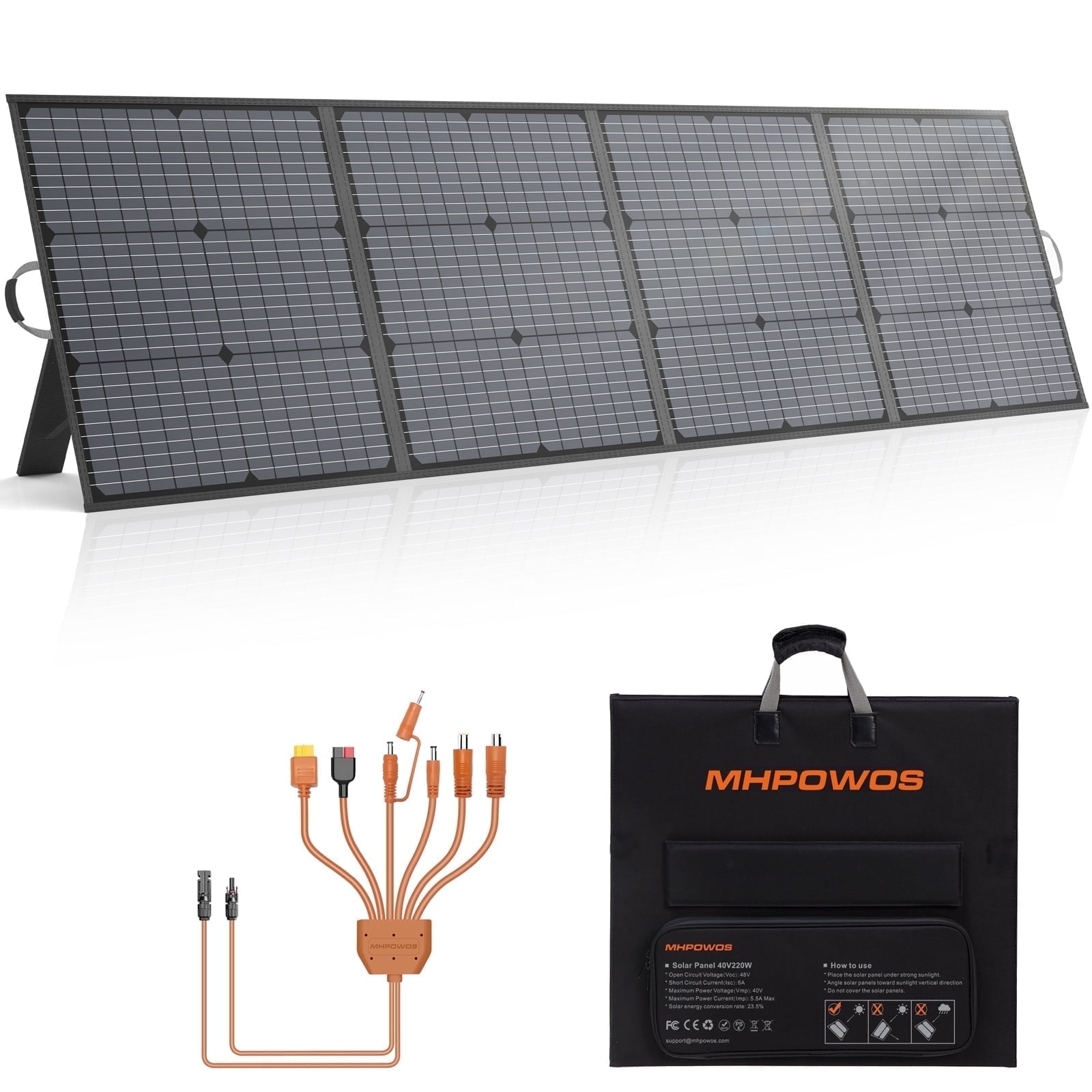 MHPOWOS Portable Solar Panels 220W 40V 23.5% High Efficiency IP67 Waterproof Solar Panel Kit with Adjustable Kickstand for Ecoflow Power Station Outdoor Camping
