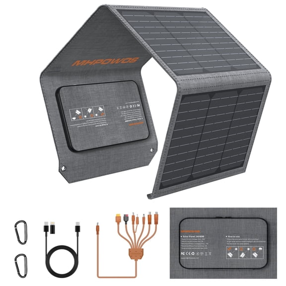MHPOWOS 40W Portable Solar Panels Chargers QC3.0 USB-A USB-C DC5521 Output Foldable IP65 Waterproof Power Emergency Camping for Small Power Station Generator Tablets Battery Packs