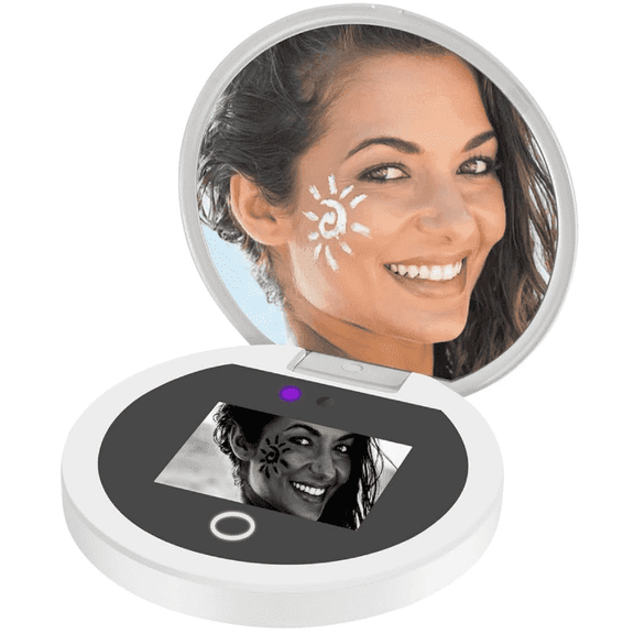 MHR UV 3.5"L x 3.5"W Handheld Makeup Mirror w/ Lights, 2X Magnification, White