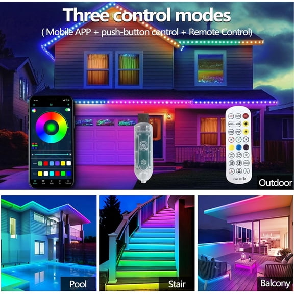 MHSIOAP-16.4FT Ws2812 RGB+IC LED Strip Lights IP68 Outdoor Waterproof, 5V USB Powered, Music Sync Bluetooth APP/RF Remote Control Lights for Balcony,Deck,Camping,Garden,Bedroom Decor
