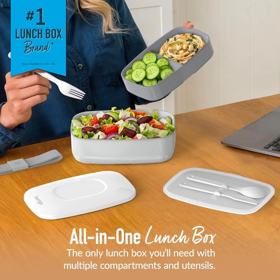 MHSIOAP-Bentgo Classic - Adult Bento Box, Stackable 3-Compartment Lunch Box with Removable Utensil Set and Sealing Strap, BPA-Free, Food Container Ideal for Meal Prep, Work, and On the Go (Gray)