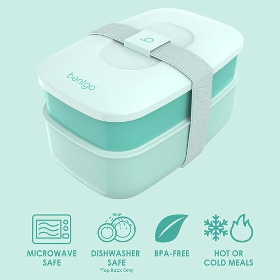 MHSIOAP-Bentgo Classic - Adult Bento Box, Stackable 3-Compartment Lunch Box with Removable Utensil Set and Sealing Strap, BPA-Free, Food Container Ideal for Meal Prep, Work, and On the Go (Coastal Aq