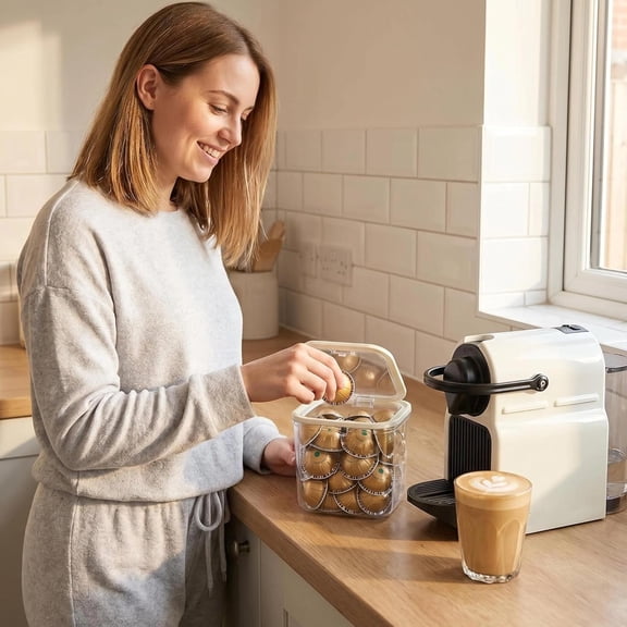 MHSIOAP-Clear Coffee Pod Holder with Lid, Coffee Pods Storage for Counter, Small Plastic Storage Bin for Nespresso & Keurig Pods, Kitchen Cabinet Organization and Pantry Food Storage Box for Countert