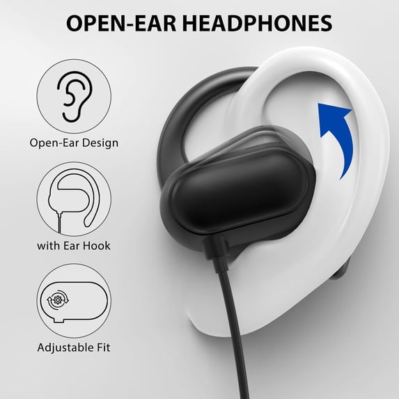 MHSIOAP-Open Ear Headphones Wired for Laptop PC, 3.5mm Earphones with Mic Over Ear Wired Earbuds with Ear Hook for iPhone 5 6s Plus for Galay A25 A15 A14 A03s A23 A52 for Android/Workout/Sport/Gym/Ra