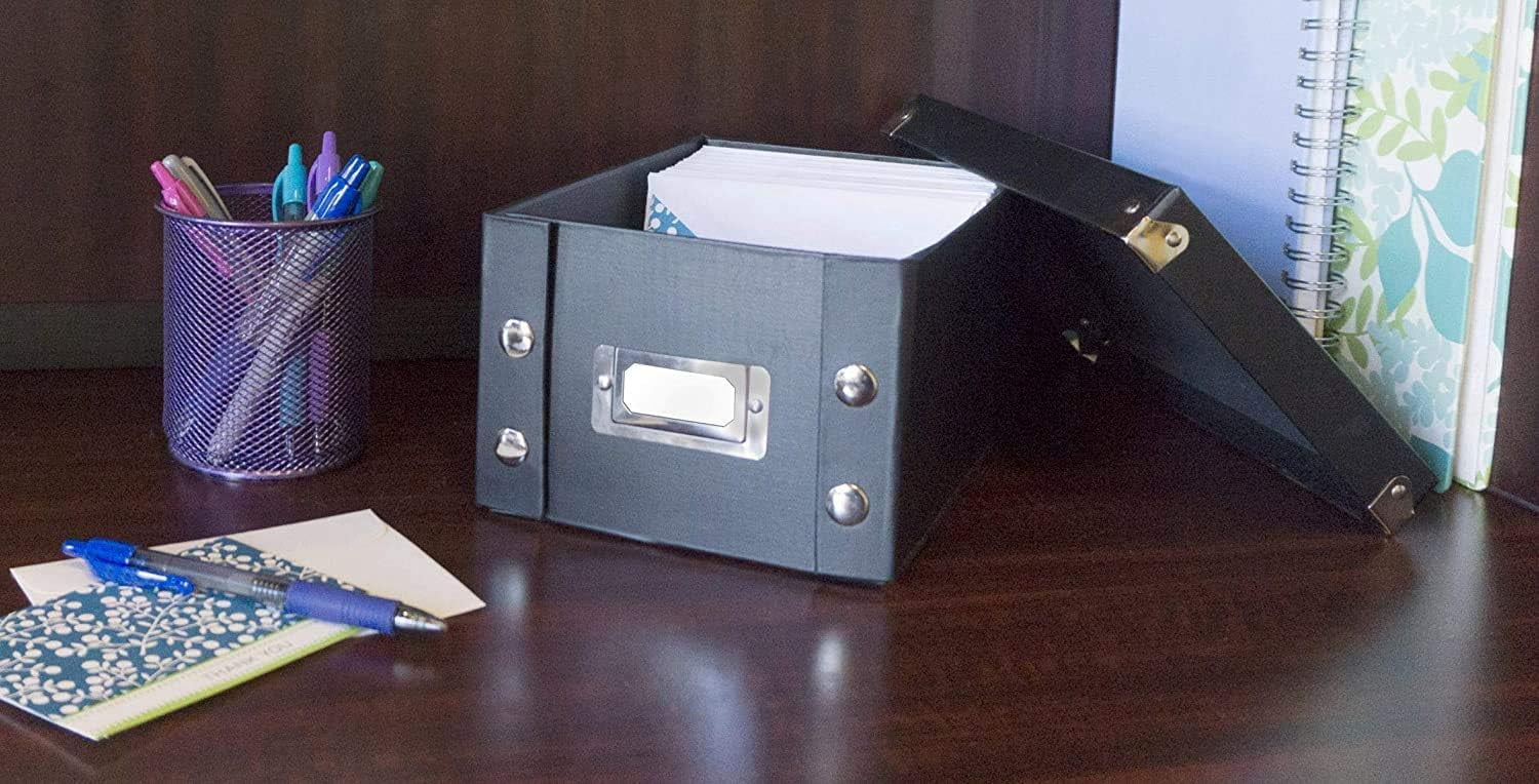 MHSIOAP--Store Index Card Holder Storage Box - Collapsible Organizer Box fits 1100 Flash Cards - Business, Recipe, or Note Card - 4 x 6, 1 Pack, Black