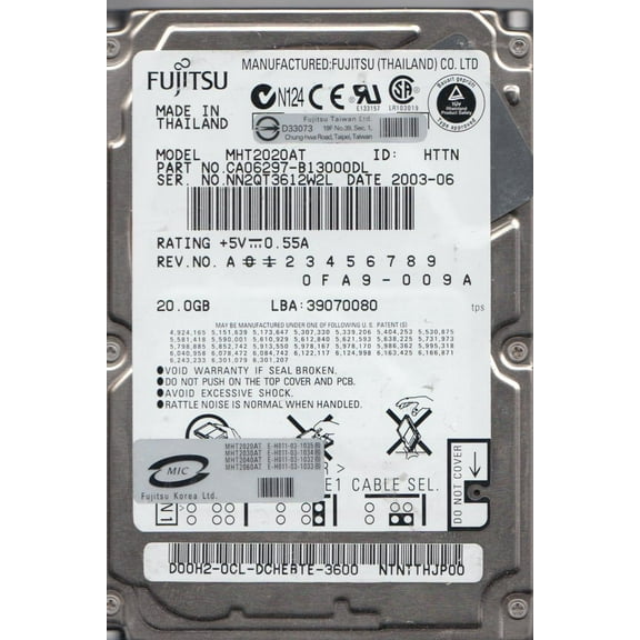 MHT2020AT, PN CA06297-B13000DL, Fujitsu 20GB IDE 2.5 Hard Drive