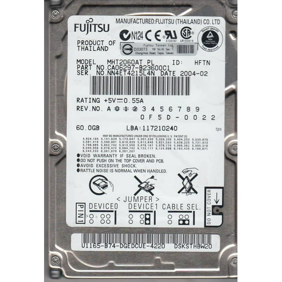 MHT2060AT PL, PN CA06297-B23600C1, Fujitsu 60GB IDE 2.5 Hard Drive