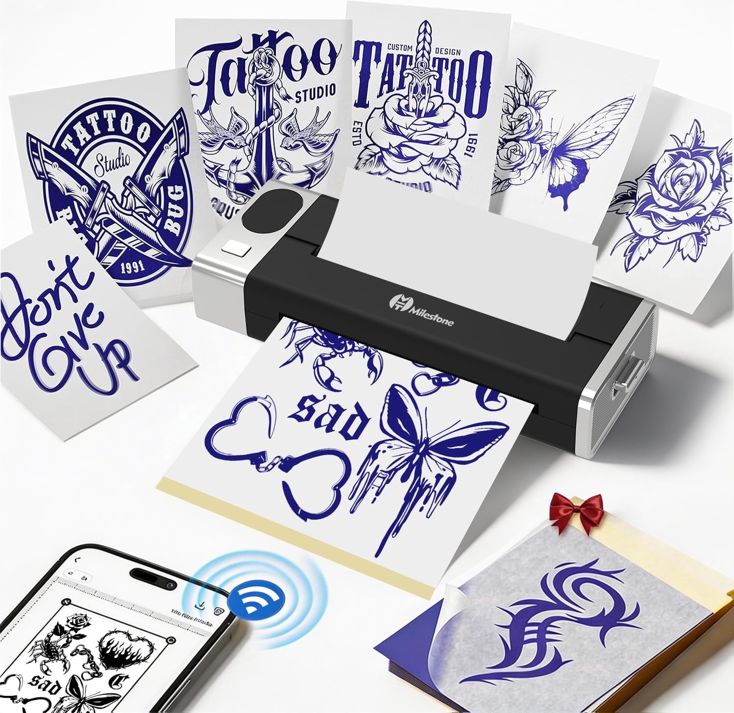 MHTMilestone M6 Inkless Tattoo Stencil Printer, Wireless Bluetooth Tattoo Transfer Printer with 1500mAh Battery, Portable for Tattoo Artists & Studio