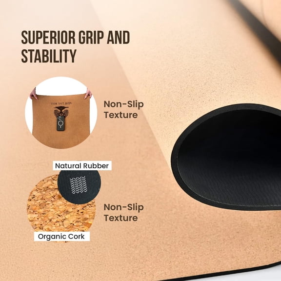 MHW- Live Well Non-Slip Yoga Mat 6mm Extra Thick - -Friendly Cork & TPE Exercise Mat with Carrying Strap & Bag - Hot Yoga Pilates Mat for Home Gym Workout - 72"x24" Large