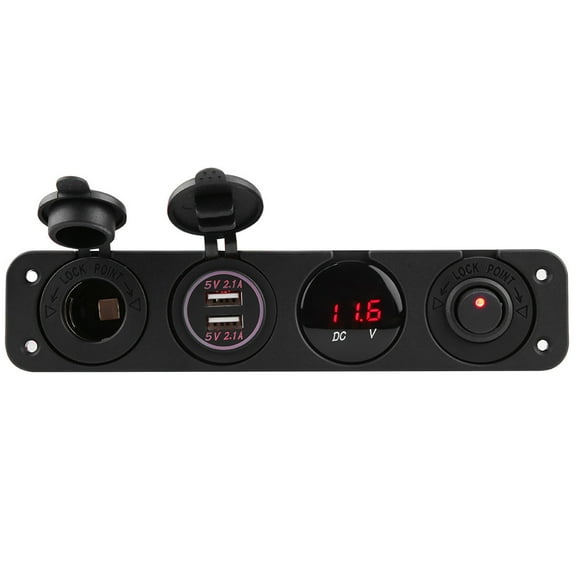 MHXCV 4-in-1 On/Off Toggle Switch Panel Dual USB Charger Voltmeter with LED Digital Display Water-Resistant Universal Electrical Control for Car Boat Marine Truck Red Light (7.87x2.76x2.76 Inches)