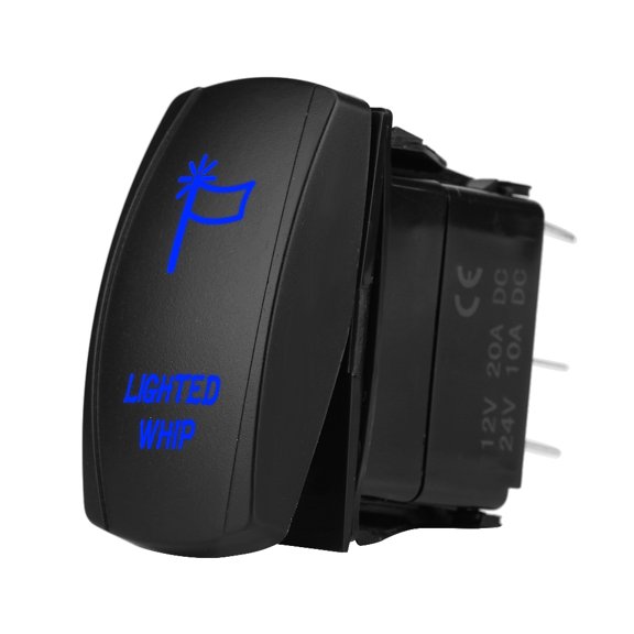 MHXCV 5Pin Laser Lighted Whip Rocker Switch On Off Blue LED Light Waterproof Toggle for Car Marine Boat ATV RV Trucks, 12V 20A / 24V 10A Heavy Duty SPST Controller with Backlit Dual LED