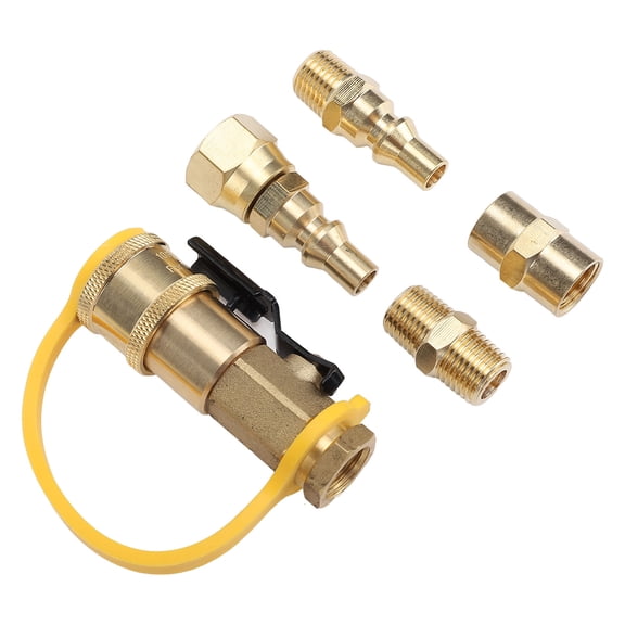 MHXCV 6PCS RV Quick Connect Adapter Fittings 1/4in Brass Shutoff Valve Kit for Trailers Motorhome Camping Vehicle, Quick Connect Hose Adapter Set for BBQ, Portable Grill and Heater